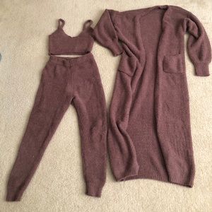 Fuzzy 3 piece legging set in MOCHA